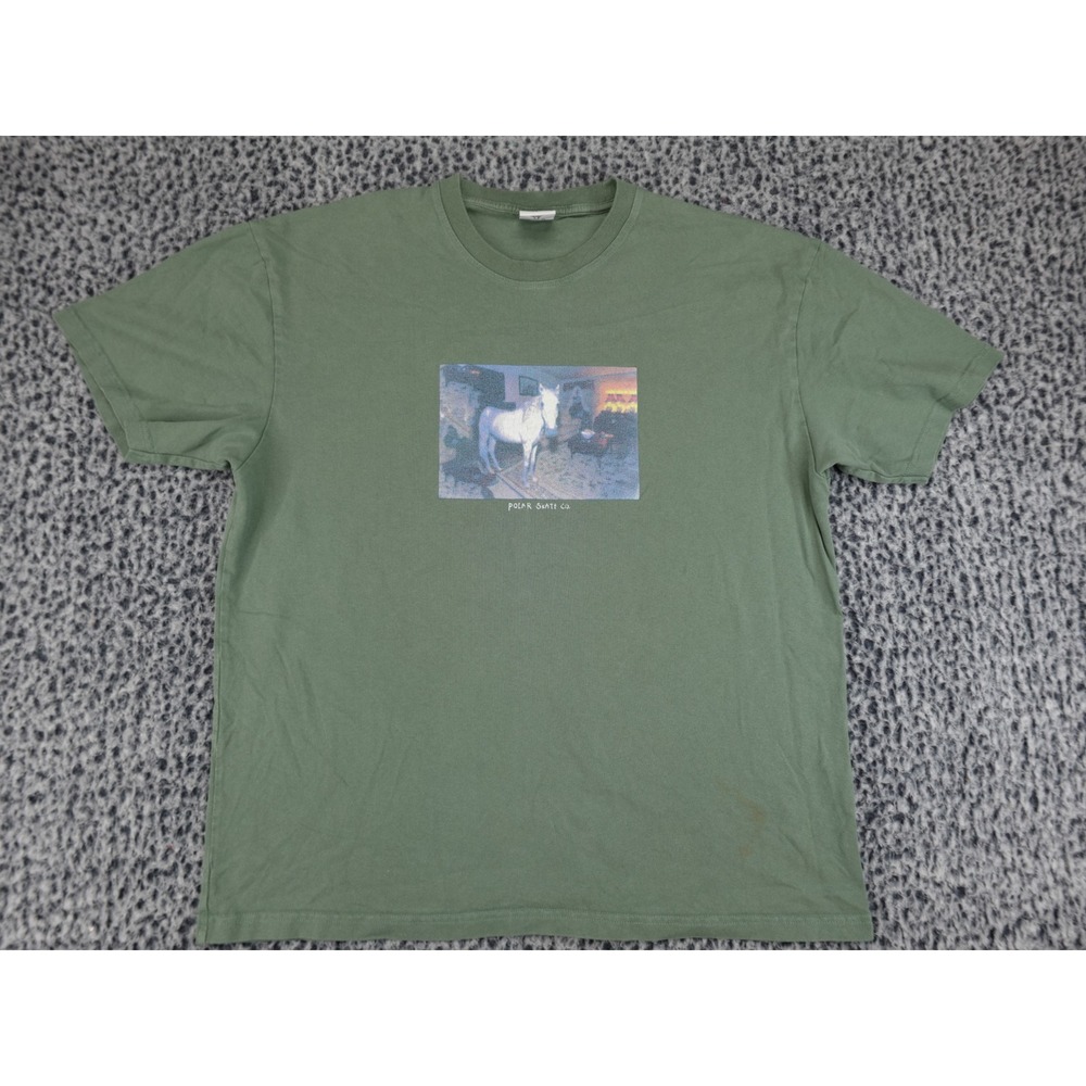Polar Skate Co Graphic T-Shirt Mens Large Green Horse Print Skateboarding Tee